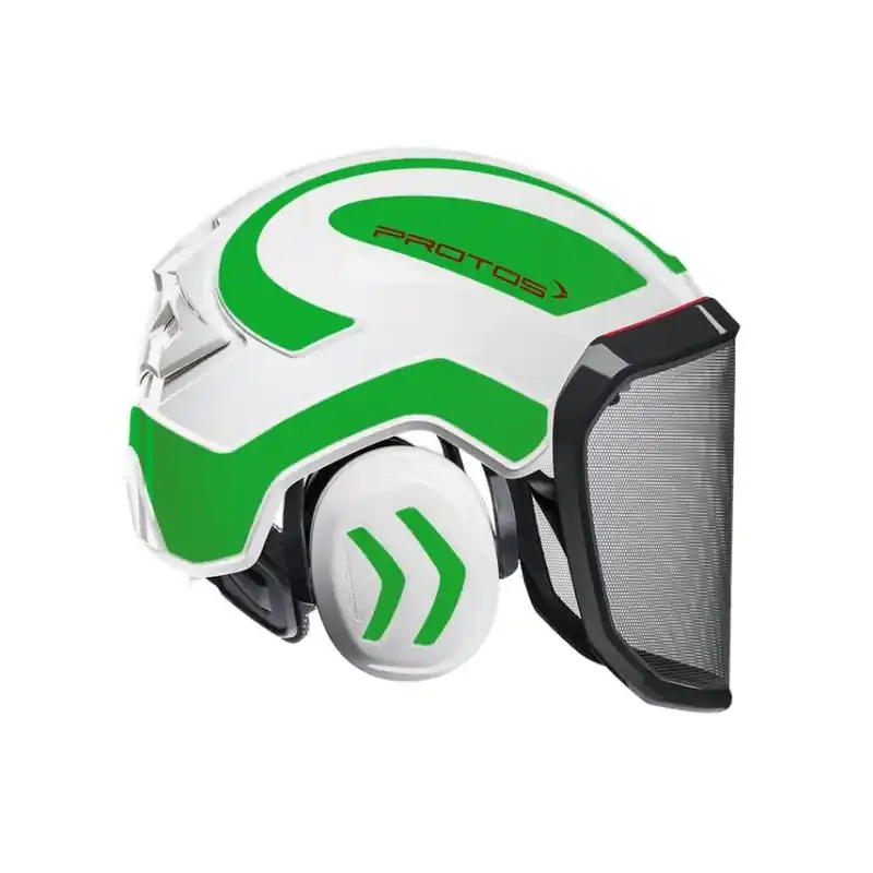 CASQUE DE PROTECTION INTEGRAL FORESTIER – TRONCONNAGE – ELAGAGE – DEBROUSSAILLAGE – VISIERE F39 – BLANC ET VERT FLUO – Blanc et Vert Fluo Haute Qualité