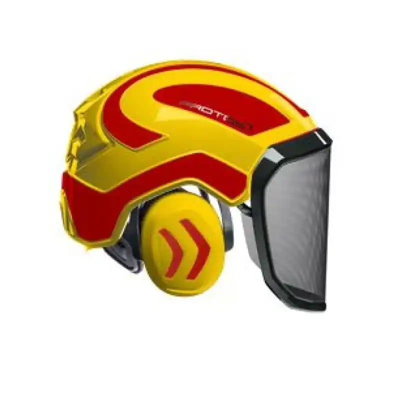 CASQUE DE PROTECTION INTEGRAL FORESTIER – TRONCONNAGE – ELAGAGE – DEBROUSSAILLAGE – VISIERE F39 – JAUNE ET ROUGE – Jaune et Rouge Expédition Rapide
