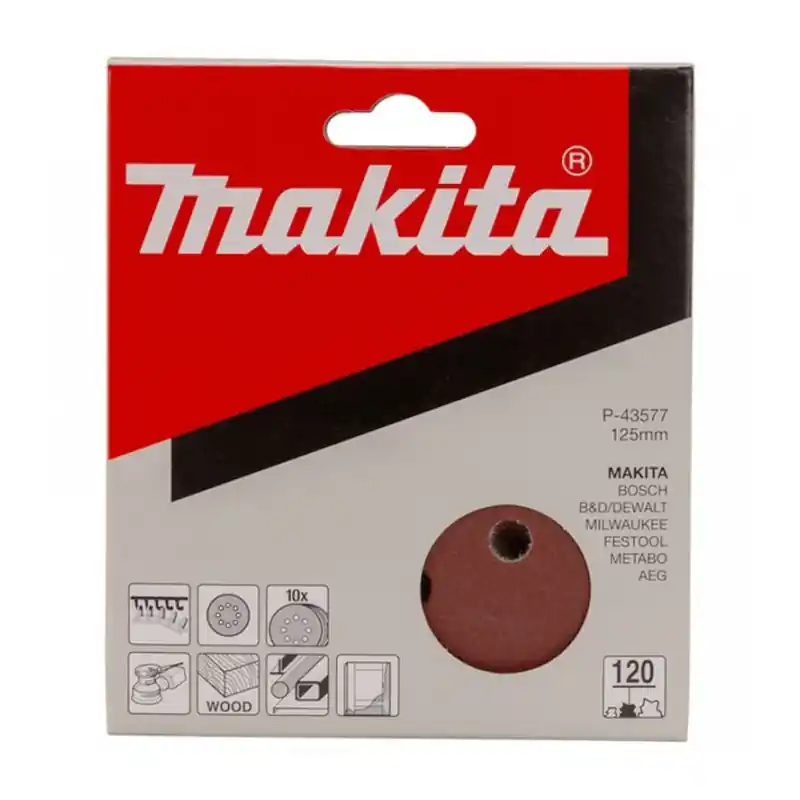 Authentique LOT DE 10 FEUILLES – DISQUE ABRASIF BOIS-METAL 125MM GRAIN 120 MAKITA P-43577 –