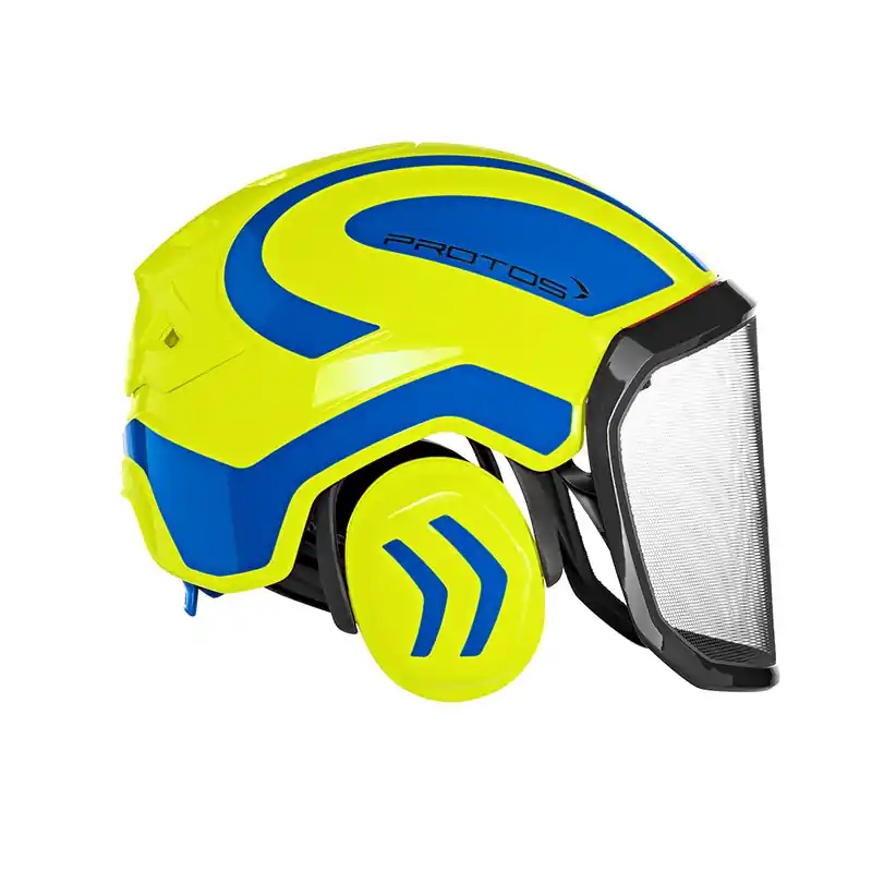 CASQUE DE PROTECTION INTEGRAL FORESTIER – TRONCONNAGE – ELAGAGE – DEBROUSSAILLAGE – VISIERE F39 – JAUNE FLUO ET BLEU – Jaune Fluo et Bleu Marque
