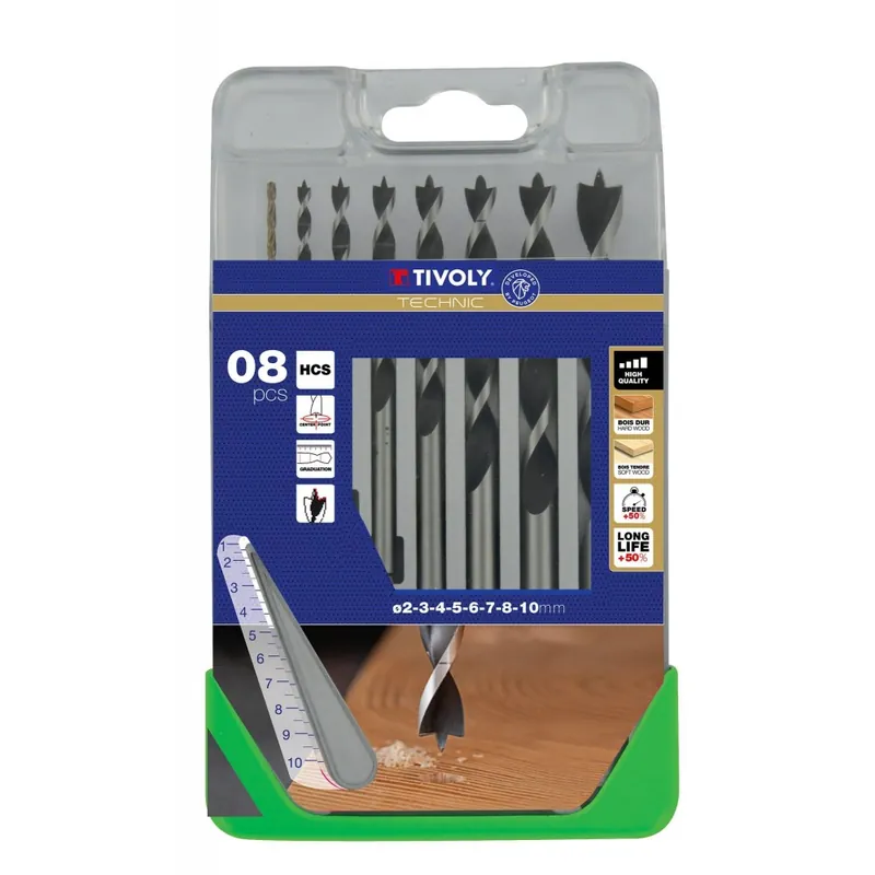 Coffret de 8 forets bois gradués – 3 pointes – Ø 2 à 10 mm Top Vente