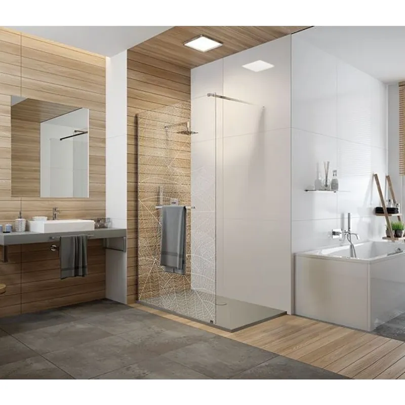 Paroi de douche fixe – verre sérigraphié végétal blanc – profilé argent – Frisbee Meilleure Vente