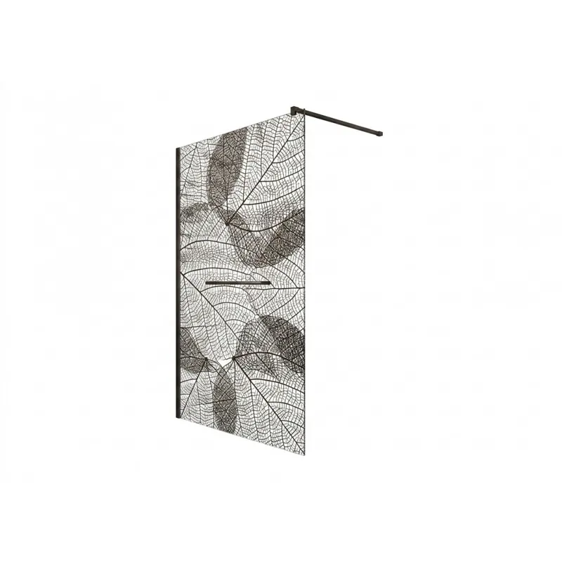 Paroi de douche fixe 120 cm sérigraphié végétal noir – profilé noir mat – Frisbee Must-Have