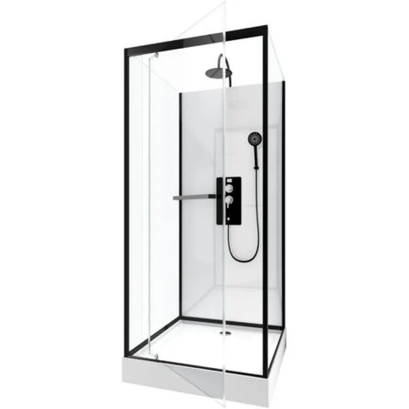 Retour Gratuit Cabine de douche 80×80 cm – porte pivotante – noire mate – City
