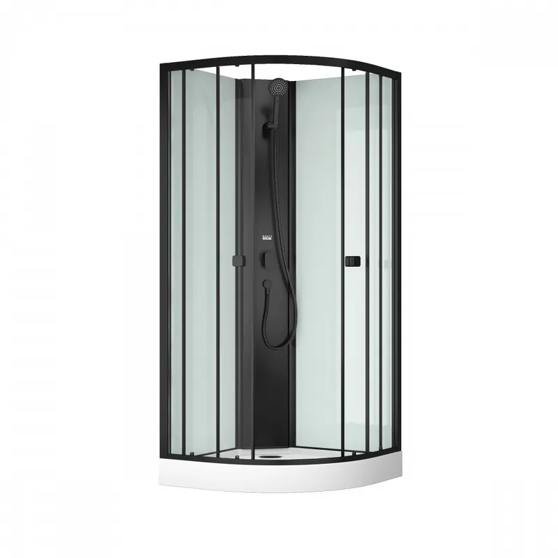 Certifié Cabine de douche 1/4 de rond noire 85 cm – verre transparent – Essentiel