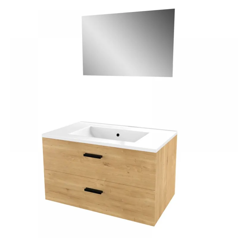 Ensemble meuble vasque salle de bain – 80 cm – 2 tiroirs – bois – Lift Promotion Saisonnière