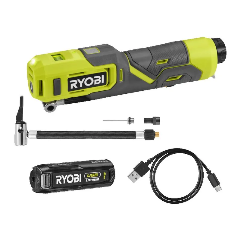Compresseur sans fil 4V USB Lithium (1×2.0Ah) + embouts – RI4-120G Top Vente