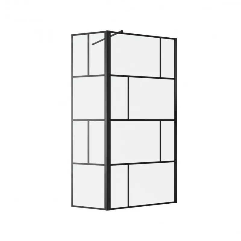 Retour Gratuit Paroi de douche fixe + volet noir mat – verre transparent – Bricks