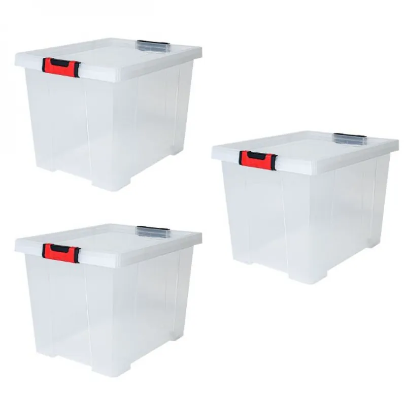 Livraison Gratuite Lot de 3 boites de rangement Clipstock avec couvercle – 45L – naturel
