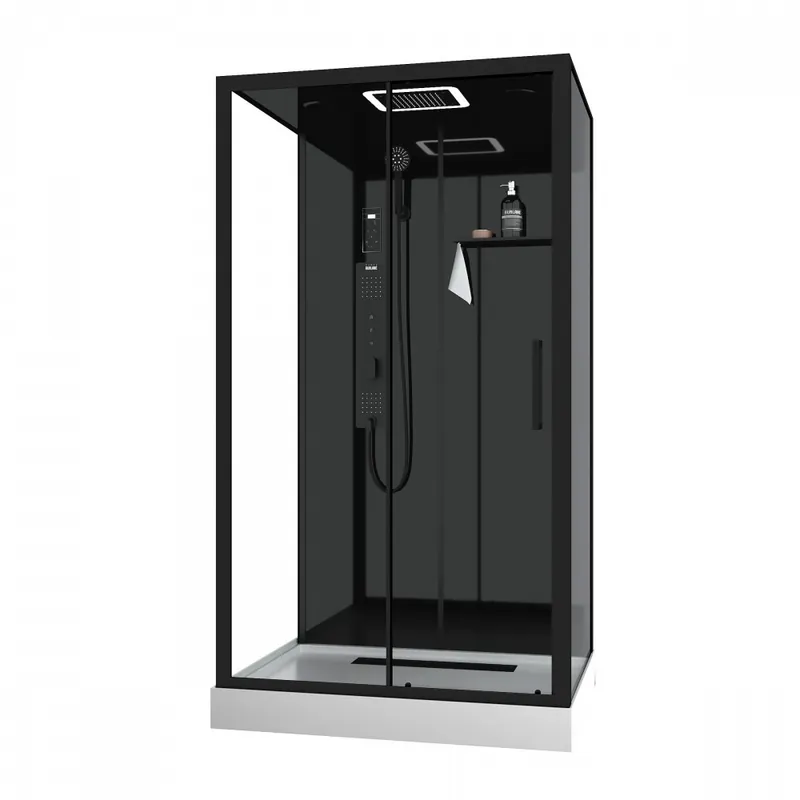 Cabine de douche balnéo noire 115 x 90 cm – porte coulissante – Aura Achetez Aujourd’hui