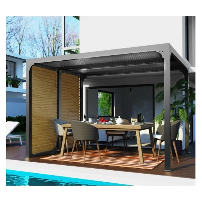 Vente Flash Pergola bioclimatique alu gris avec ventelles latérales – 2,40×3 m – 7,20 m2