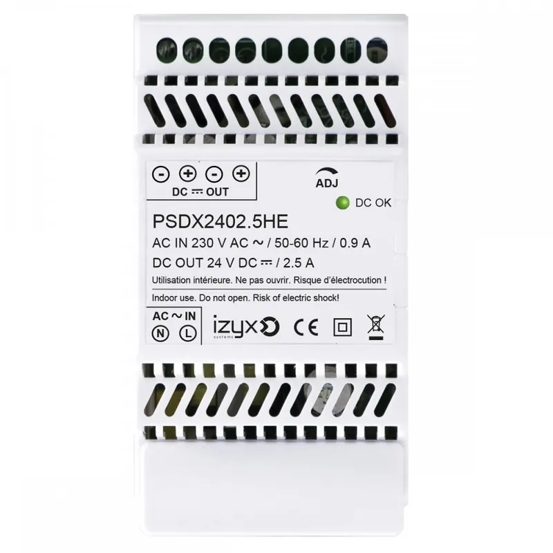 Alimentation pour rail DIN 3M 230V AC – 27.6V DC (24-28V) – 2,5A Prix Cassé