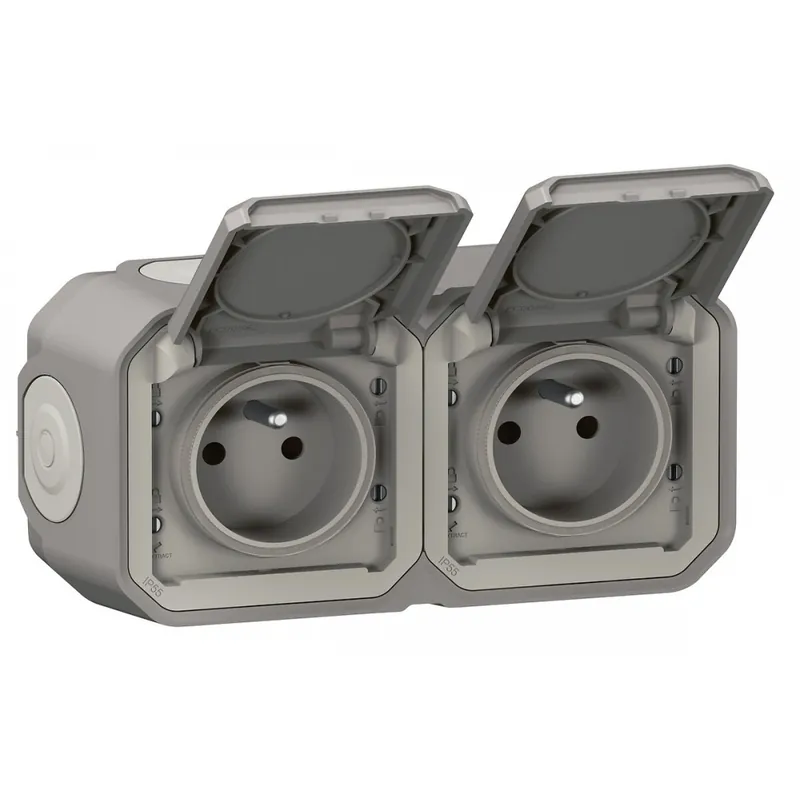 Double prise de courant précâblée 2x2P+T horizontale étanche – Plexo Bon Marché