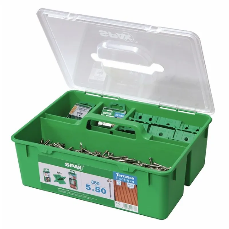 Kit de fixation pro pour terrasse bois exotique – 25 m2 – vis inox A4 Remise