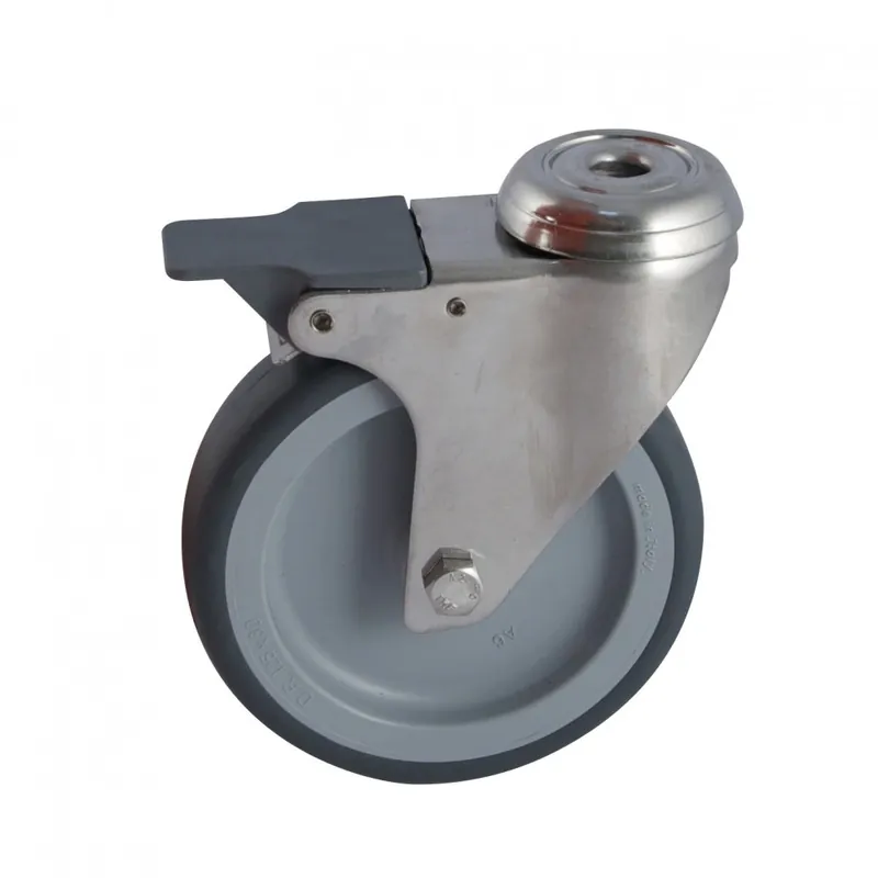 Roulette sur oeil inox pivotant à frein – bandage santoprène gris Pas Cher