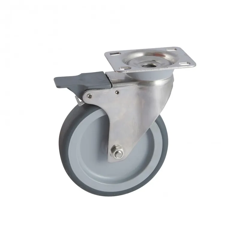 Roulette à platine inox pivotante à frein – bandage santoprène gris Commander Vite