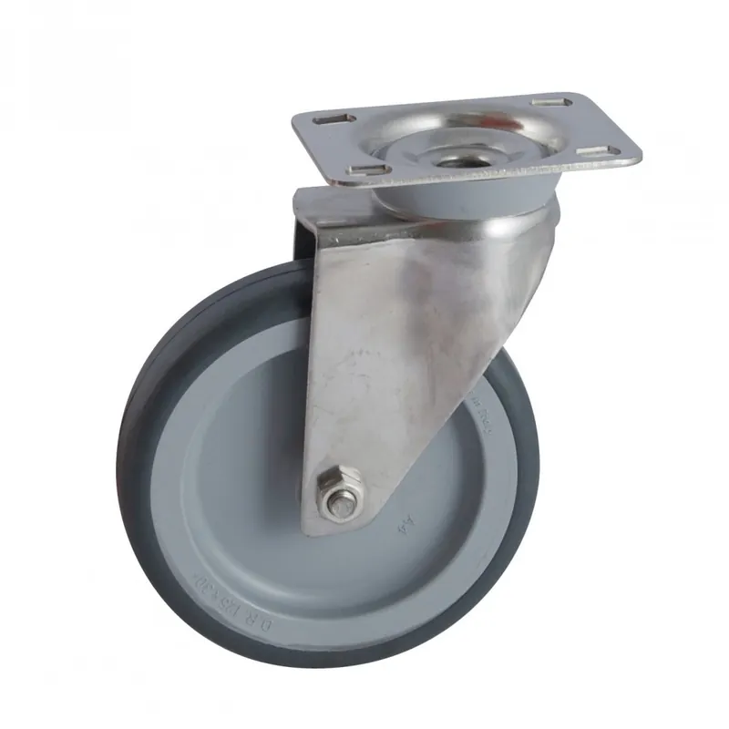 Nouvel Arrivage Roulette à platine inox pivotante – bandage santoprène gris