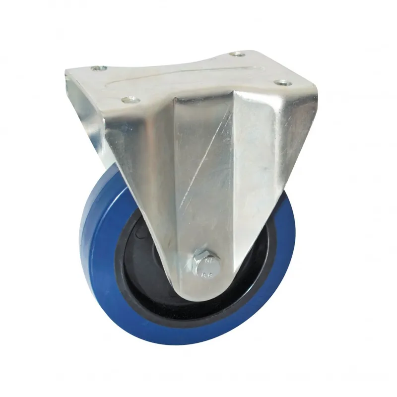 Roulette caoutchouc bleu sur platine fixe – charge lourde Commander Maintenant