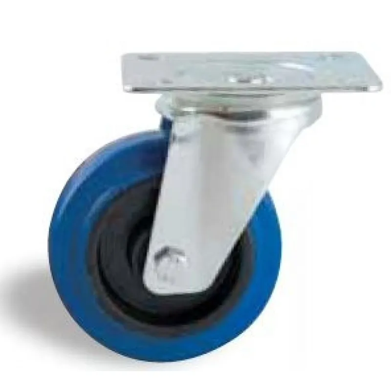 Roulette pivotante sur platine – bandage caoutchouc bleu Commander Vite
