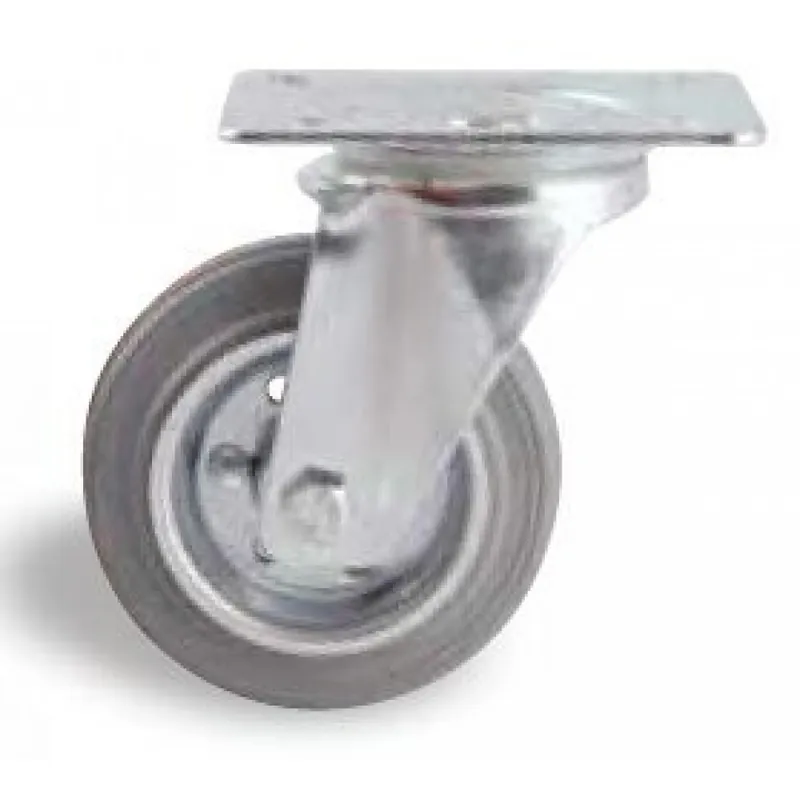Roulette pivotante sur platine tole – bandage caoutchouc gris Super Prix