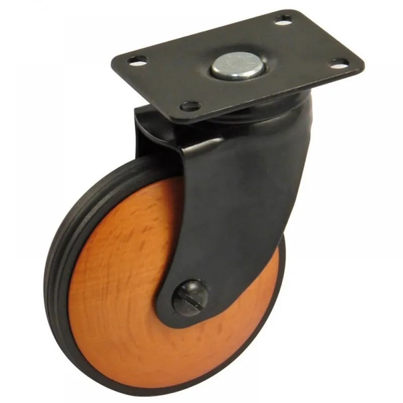 Roulette de meuble pivotante noir – galet bois – charge 70 kg Expédié Aujourd’hui