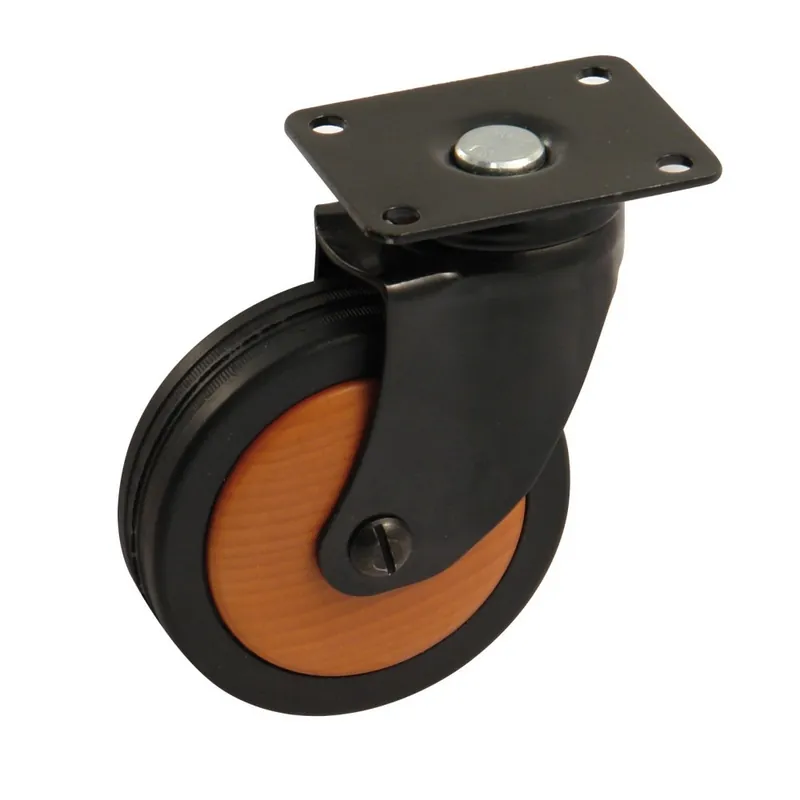 Soldes Roulette de meuble pivotante – chape acier noir – galet bois