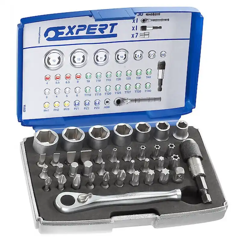 Coffret embouts et douilles 1/4" + accessoires 39 pièces Expert- - E131705 Expédié Aujourd’hui